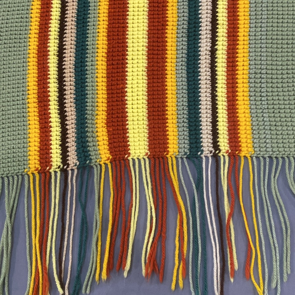 HANDMADE Striped Knit Blanket with Fringe 54x48 fringe Chic Boho Y2K - Picture 3 of 7